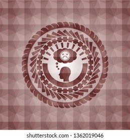 depression icon inside red seamless badge with geometric pattern background.