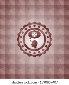 depression icon inside red seamless emblem with geometric background.