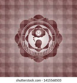 depression icon inside red seamless polygonal badge.