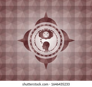 depression icon inside red seamless geometric pattern emblem. Seamless.