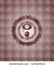depression icon inside red seamless geometric pattern emblem. Seamless.