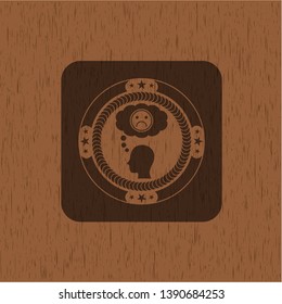 depression icon inside retro style wooden emblem