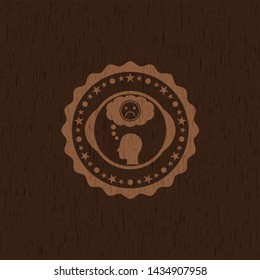 depression icon inside retro wooden emblem