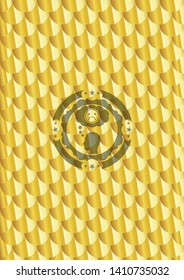 depression icon inside shiny golden badge. Scales pattern. Vector Illustration. Detailed.