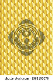 depression icon inside shiny golden badge. Scales pattern. Vector Illustration. Detailed.