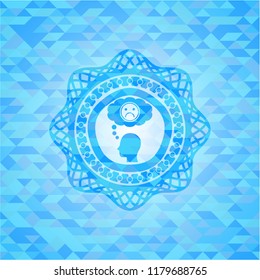 depression icon inside sky blue emblem. Mosaic background