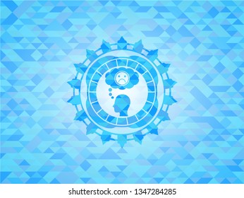 depression icon inside sky blue emblem with mosaic ecological style background