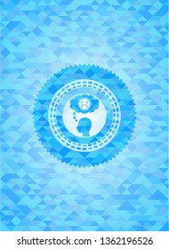 depression icon inside sky blue emblem with mosaic background