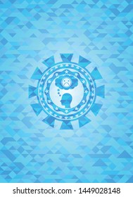 depression icon inside sky blue emblem with triangle mosaic background