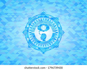 depression icon inside sky blue mosaic emblem. 