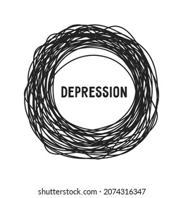 depression icon like black chaotic linear circle. flat simple style trend modern logotype graphic art design web element isolated on white. concept of abstract anxiety disorder sign or mental trauma