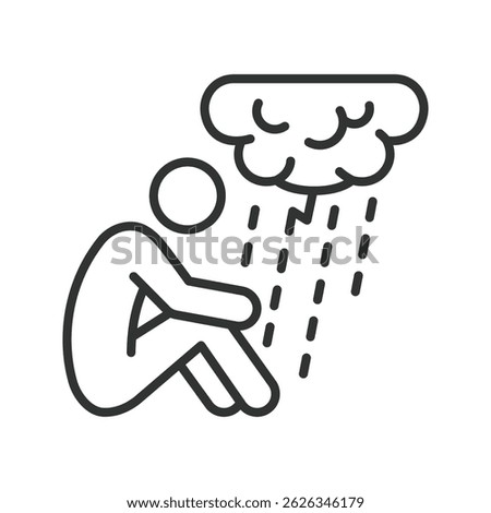 Depression, icon in line design. Depression, sadness, hopelessness, mental health, low mood, fatigue, emotional pain on white background vector. Depression, editable stroke icon
