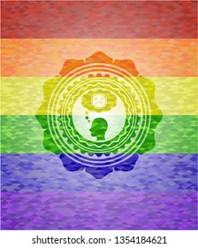 depression icon on mosaic background with the colors of the LGBT flag