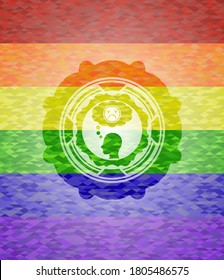 depression icon on mosaic background with the colors of the LGBT flag. 
