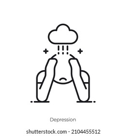 Icono de depresión. Diseño de icono de estilo de esquema aislado en fondo blanco