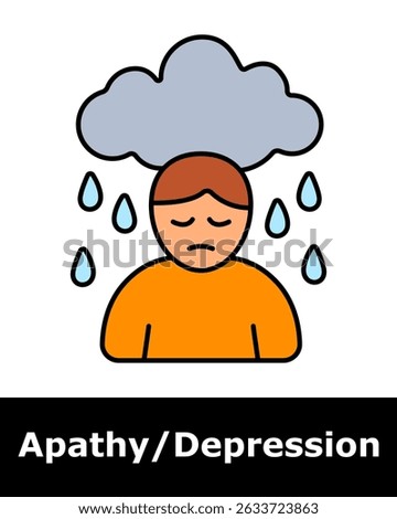 Depression icon. Person under rainy cloud, symbolizing prolonged sadness, low mood, and emotional burden.
