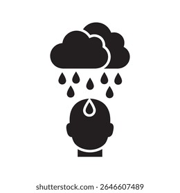 Ícone de depressão com uma nuvem de chuva sobre uma cabeça representando um humor triste problemas de saúde mental estresse e ansiedade de um problema psicológico vetor ícone de glifo sólido ícone