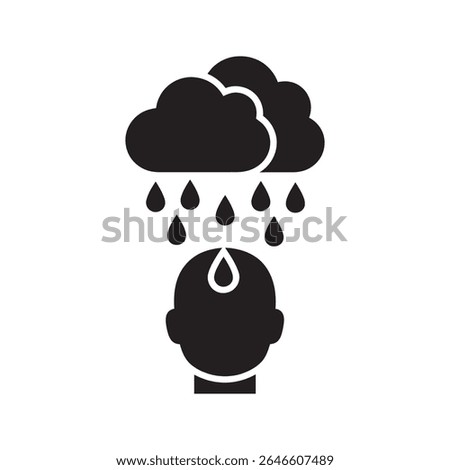 Depression icon with a rain cloud over a head representing a sad mood mental health issues stress and anxiety from a psychological problem vector solid glyph icon