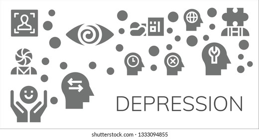 depression icon set. 11 filled depression icons.  Collection Of - Face, Fatigue, Psychology, Mind, Homeless, Autism
