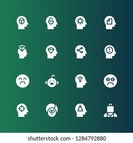 depression icon set. Collection of 16 filled depression icons included Psychologist, Mind, Face, Sad, Cry