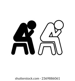 Depression icon symbol, line, solid. gentleman feeling unhappy, sad, upset and lonely sit on chair. Man still Tired and hopeless expression. Vector illustration. Design on white background. EPS10