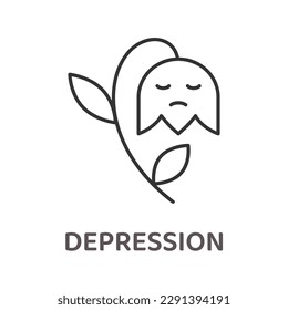 Depression icon. Symbol of sadness, loneliness, despair. Vector illustration. Editable stroke.