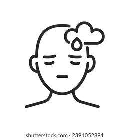 Depression Icon. Vector Outline Editable Isolated Sign of a Person with a Sad Face and Raincloud Symbol, Reflecting the Emotional State of Depression and Gloom.