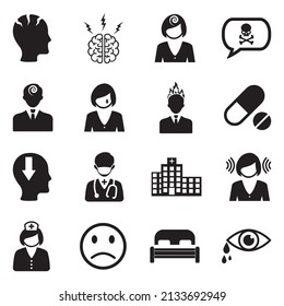 Iconos de depresión. Diseño plano negro. Ilustración vectorial.