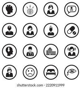 Depression Icons. Black Flat Design In Circle. Vector Illustration.