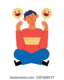 depression illustration of man with emoji faces vector isolated