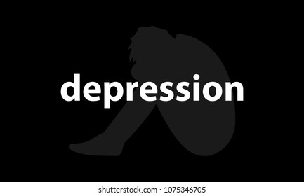 Depression logo with sad man silhouette vector icon.