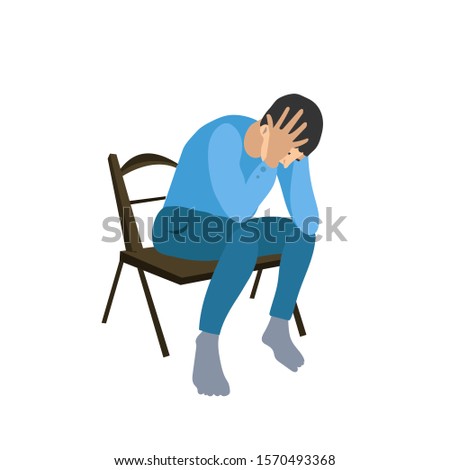 Depression. Loneliness. A sad guy sits on a chair and is sad. Problems.Flat simple vector illustration.