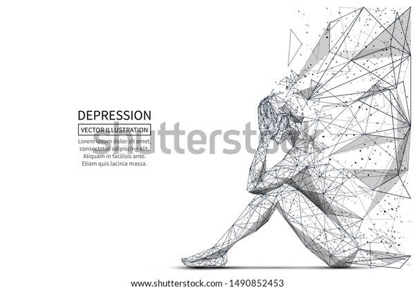 Depression Low Poly Banner Vorlage 3d Polygonal Frau Depressive Sitzende Madchen Stock Vektorgrafik Lizenzfrei