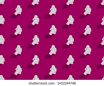 Depression (major depressive disorder, MDD) man pictogram 3d isometric seamless pattern, Medical illness concept poster and banner vertical design illustration isolated on purple background with space