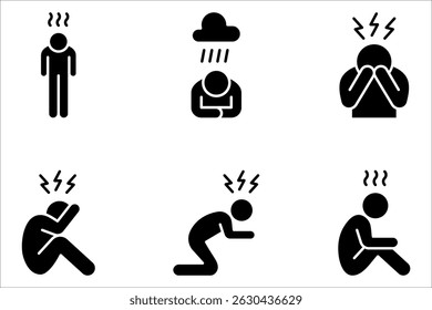 Conjunto de ícones do Depression man. Deprimir, triste, solitário, conceito de estresse. ilustração vetorial no fundo branco