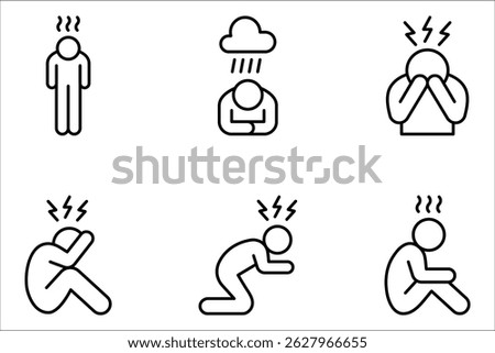 Depression man icon set. Depress, sad, lonely, stress concept. vector illustration on white background