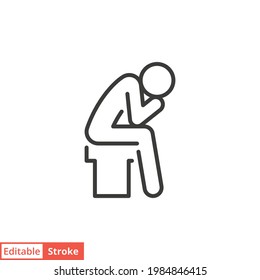 Depression Man Line Icon. Simple Outline Style. Depress, Sad, Lonely, Loneliness, Alone, Person, Sorrow, Stress Concept. Vector Illustration Isolated On White Background. Editable Stroke EPS 10.