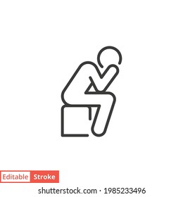 Depression Man Line Icon. Simple Outline Style. Depress, Sad, Lonely, Loneliness, Alone, Person, Sorrow, Stress Concept. Vector Illustration Isolated On White Background. Editable Stroke EPS 10.