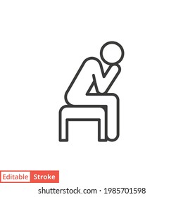 Icono de la línea del hombre de depresión. Estilo de contorno simple. Depresión, triste, solitaria, soledad, sola, persona, dolor, concepto de estrés. Ilustración vectorial aislada en fondo blanco. EPS de trazo editable 10.