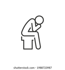 Depression Man Line Icon. Simple Outline Style. Depress, Sad, Lonely, Loneliness, Alone, Person, Sorrow, Stress Concept. Vector Illustration Isolated On White Background. Thin Stroke EPS 10.