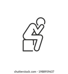 Depression man line icon. Simple outline style. Depress, sad, lonely, loneliness, alone, person, sorrow, stress concept. Vector illustration isolated on white background. Thin stroke EPS 10.