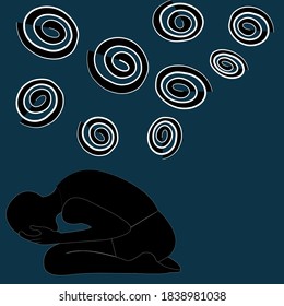 Depression man , Lonely person . Diffident man in solitude. Vector flat design isolate loneliness concept. Lack of confidence, psychological problem, healthcare infographic about depression sign.