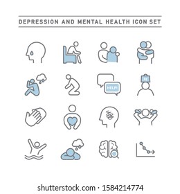 DEPRESSION AND MENTAL HEALTH ICON SET