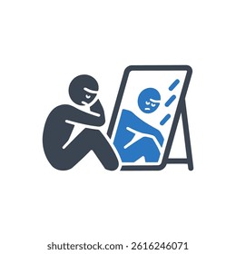 Depression Mirror Reflection Icon On White Background