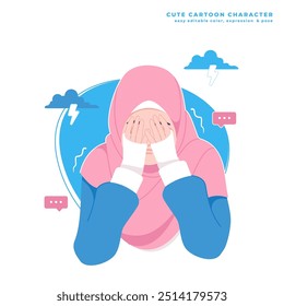 depression muslim girl character illustration