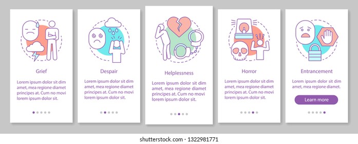 Depression auf dem mobilen App-Bildschirm Vektorillustration Vorlage. Traurigkeit. Hoffnungslose Umstände. Panik, bipolare Störung. Psychische Gesundheit. Gehen Sie durch die Schritte der Website. UX, UI, GUI Smartphone-Schnittstelle