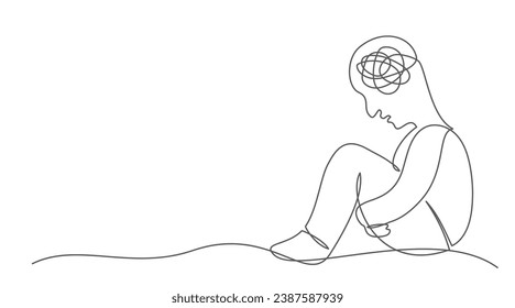 Depresión Dibujo de una línea aislado en fondo blanco