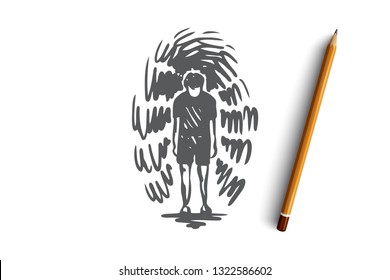 Depression, person, sad, emotion, unhappy concept. Hand drawn depressed person concept sketch. Isolated vector illustration.