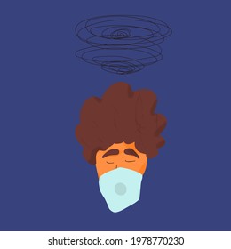 Depression. Portrait of man with some mental issues. Male person with lot of confusing thoughts. Young man with bad mood. Character with special needs. Vector flat illustration.