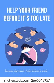 cartaz de depressão e flyer ilustração plana. conceito de campanha de saúde mental
